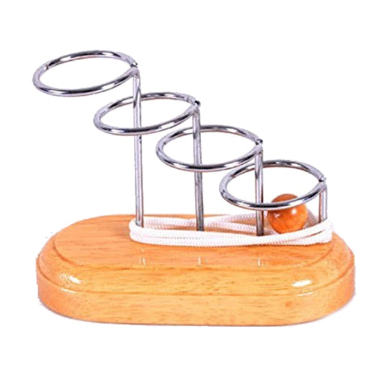 Classic Brain Teaser Metal Wooden Stand String Rope Puzzle